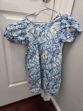 Janie and Jack Palm Leaf Bubble Dress with Puff Sleeves